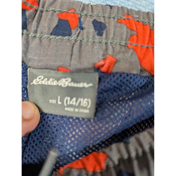 Eddie Bauer Boys Swim Trunks Orange Grey Camo Ripstop Mesh Lined Size L 14/16 - Picture 3 of 7